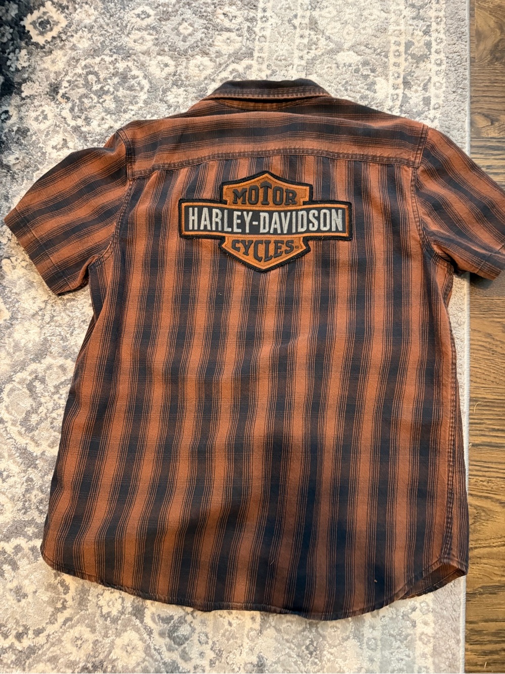 Harley-Davidson Brown & Black Plaid Short-Sleeve Button-Up Shirt - Picture 2 of 4